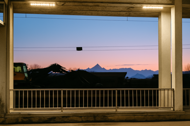 Montagne al tramonto, vista urbana.